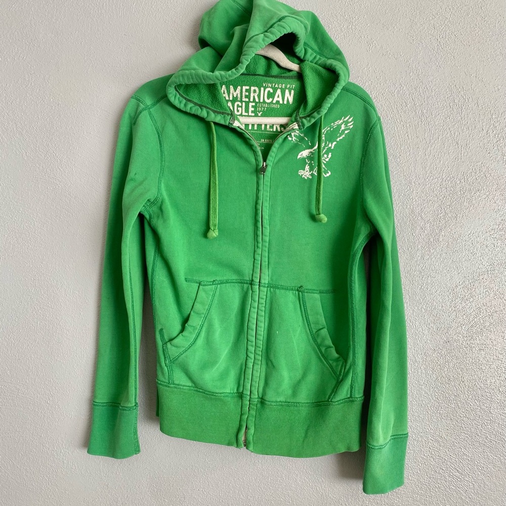 American Eagle Sweatshirt Womens Size Small Kelly Green Hooded Y2K Full Zip